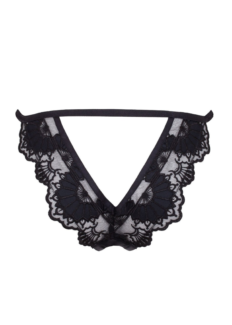 Bluebella Ina Open Back Brief - Black Mesh Peephole Panty - Sexy Lingerie