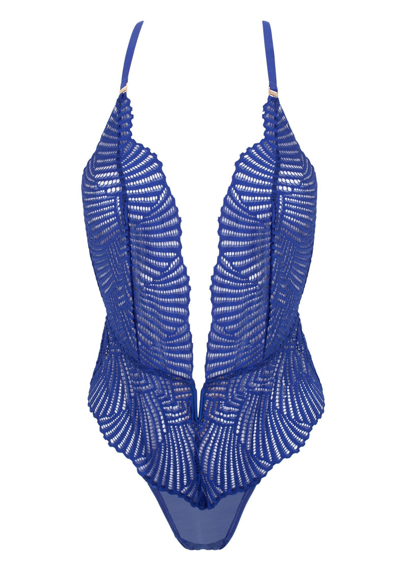 Bluebella Iris Soft Body - Blue Lace Cross-Back Bodysuit | Avec Amour Sexy Lingerie