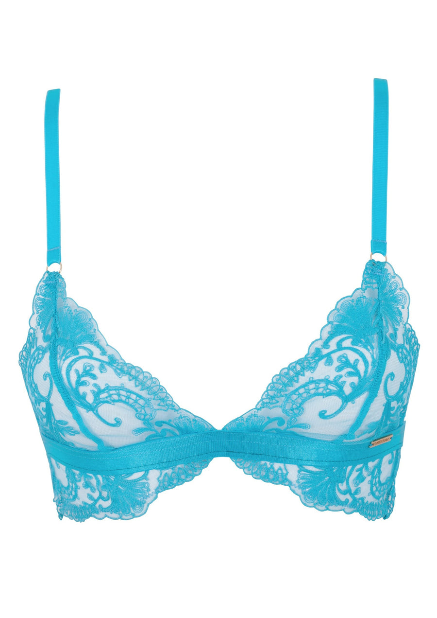 Sexy Blue Lace Mesh Bra Women Wire Free Embroidery Sexy Lingerie