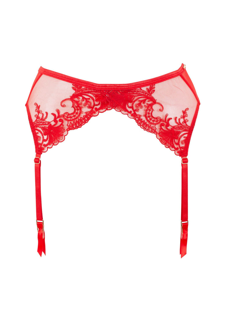 Bluebella Marseille Suspender (Tomato Red)  - Soft Embroidery Lace | Avec Amour Luxury Lingerie