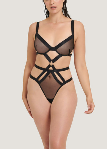 Bluebella Miriam sheer mesh lingerie set with hardware and strapping detail  in b