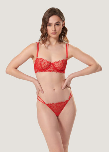 Spree Intimates Red Heart Lingerie Set - Built In Wired Bra - Large - Brand  New