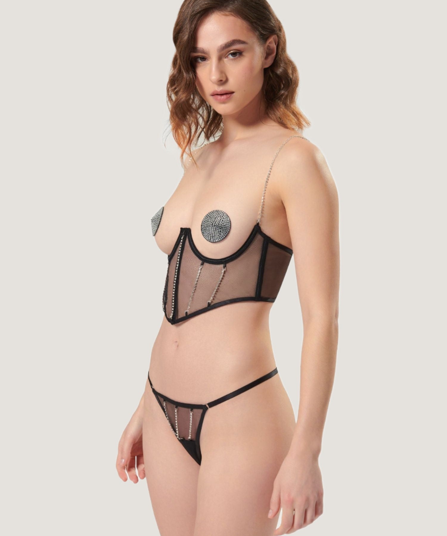 Bluebella Zenn Open Wired Bustier (Black/Silver) | Avec Amour Sexy Lingerie