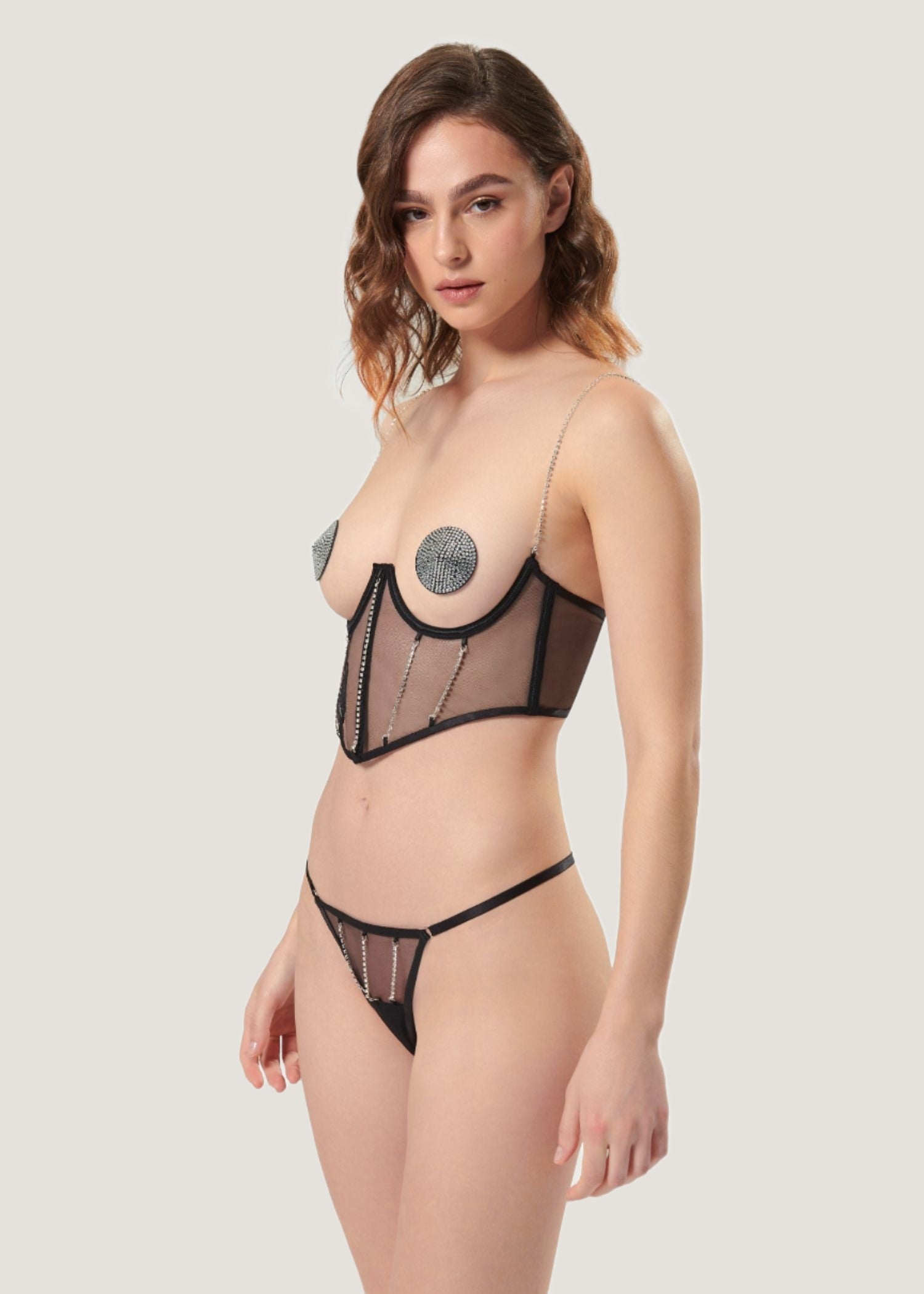 Bluebella Zenn Open Wired Bustier (Black/Silver) | Avec Amour Sexy Lingerie