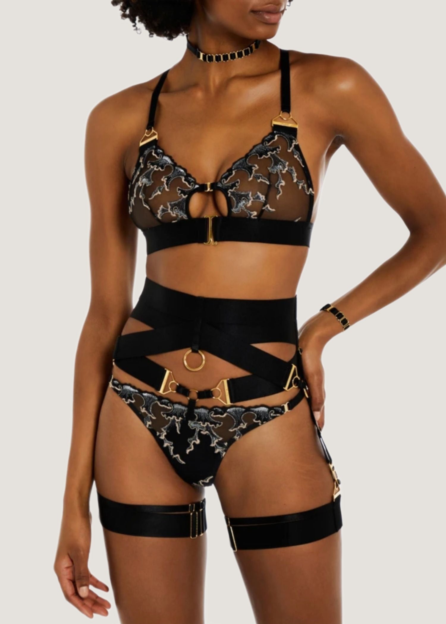 Bordelle Aurea Suspender Belt (Black) - Luxury Lingerie - Sexy Lingerie