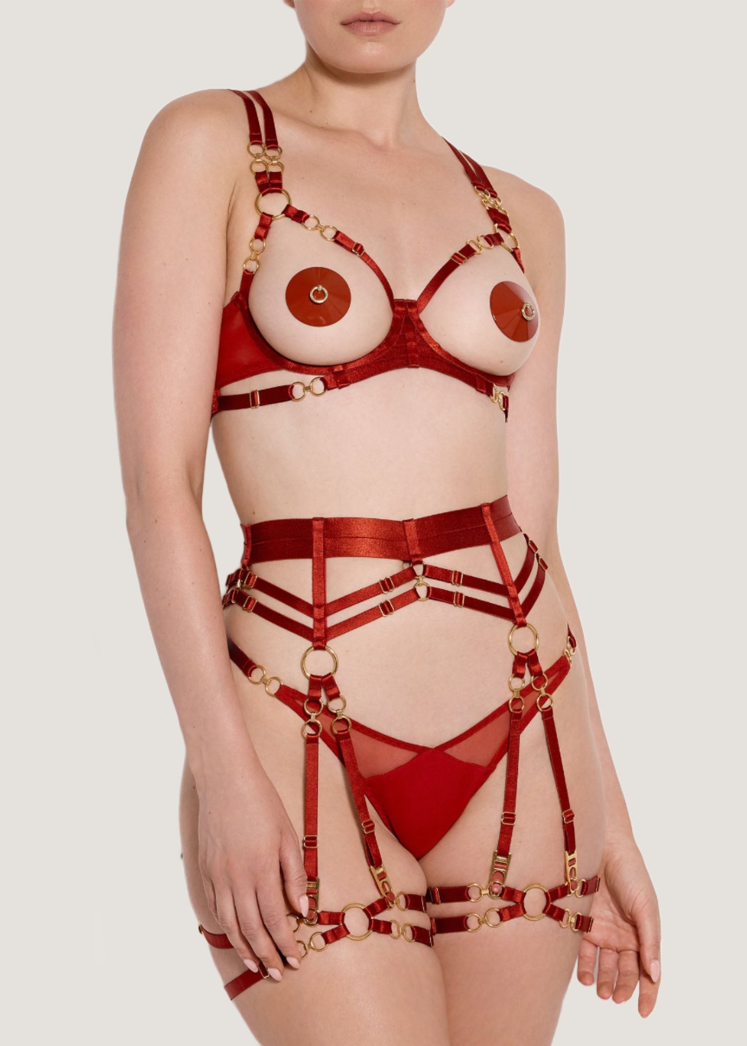 Bordelle Kleio Ouvert Wired Bra (Burnt Red) - Cupless Open Bra | Avec Amour Luxury Lingerie