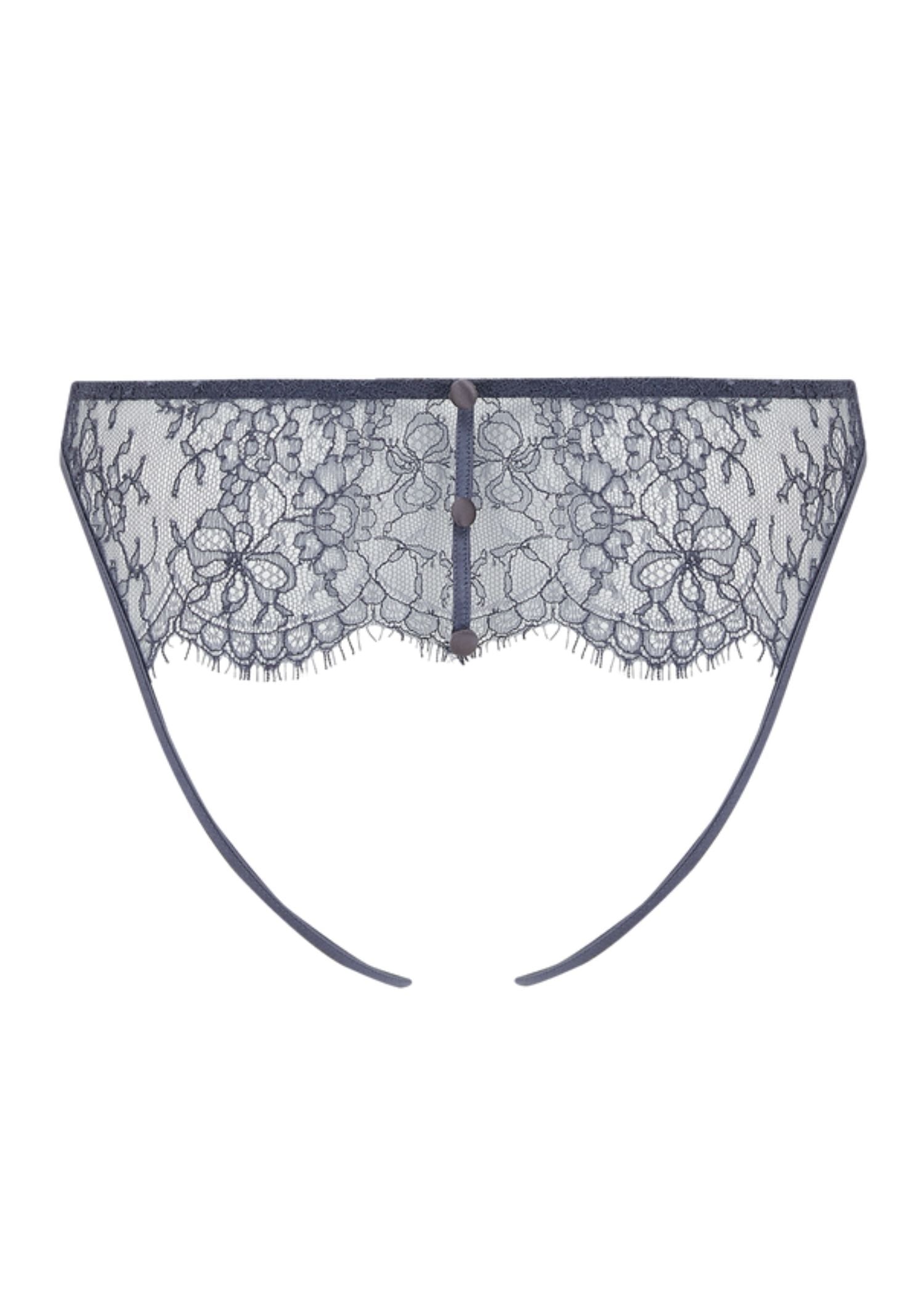 Coco de Mer Arabela Open Knicker - Grey Lace Ouvert Brief - Sexy Lingerie