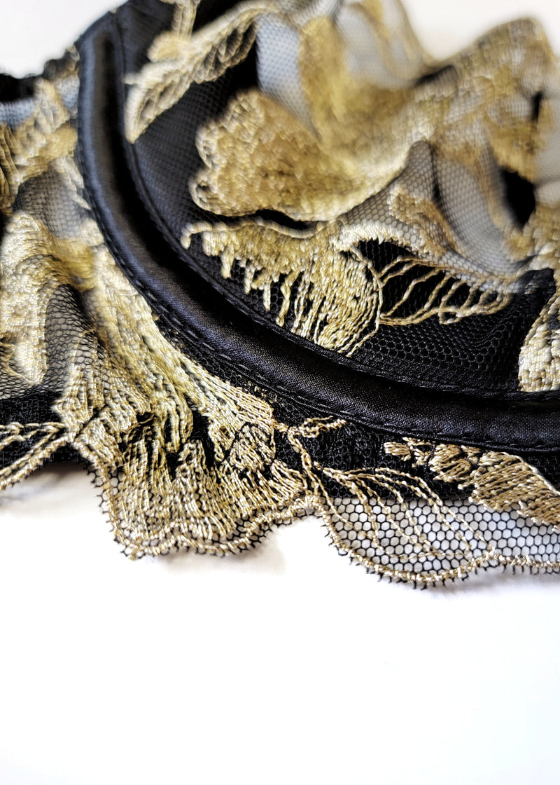 Coco de Mer Aria Plunge Bra Underwire Gold Embroidery - Luxury Lingerie