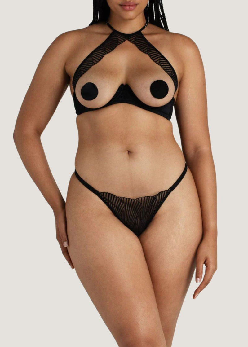 Coco de Mer - Athena Open Thong (Black) - Crotchless Underwear | Avec Amour Sexy Lingerie