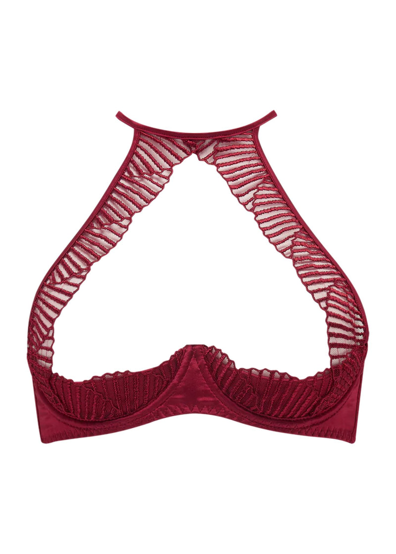 Coco de Mer Athena Quarter Cup Open Bra - Red Lace - Underwired Cupless Bra | Avec Amour Sexy Lingerie