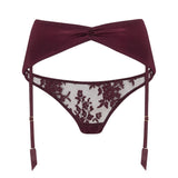 Coco de Mer Camellia Suspender Knicker (Sienna) - Red Lace Panty with Suspender | Avec Amour Luxury Lingerie