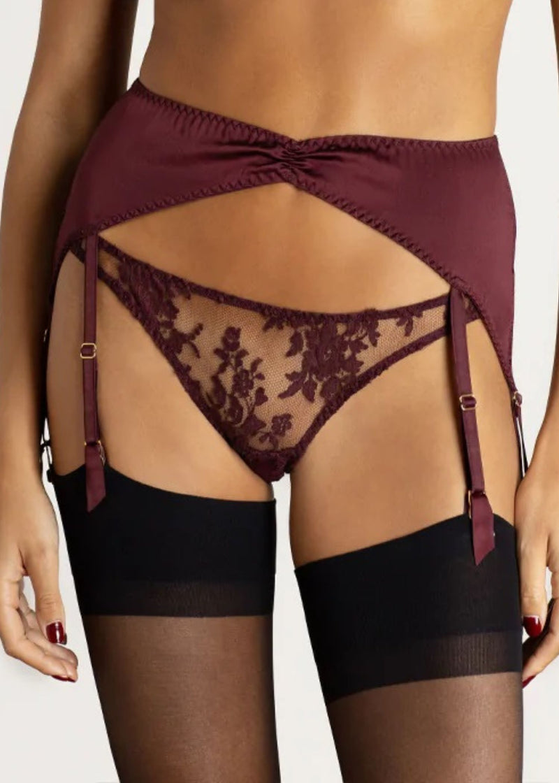 Coco de Mer Camellia Suspender Knicker (Sienna) - Red Lace Panty with Suspender | Avec Amour Luxury Lingerie
