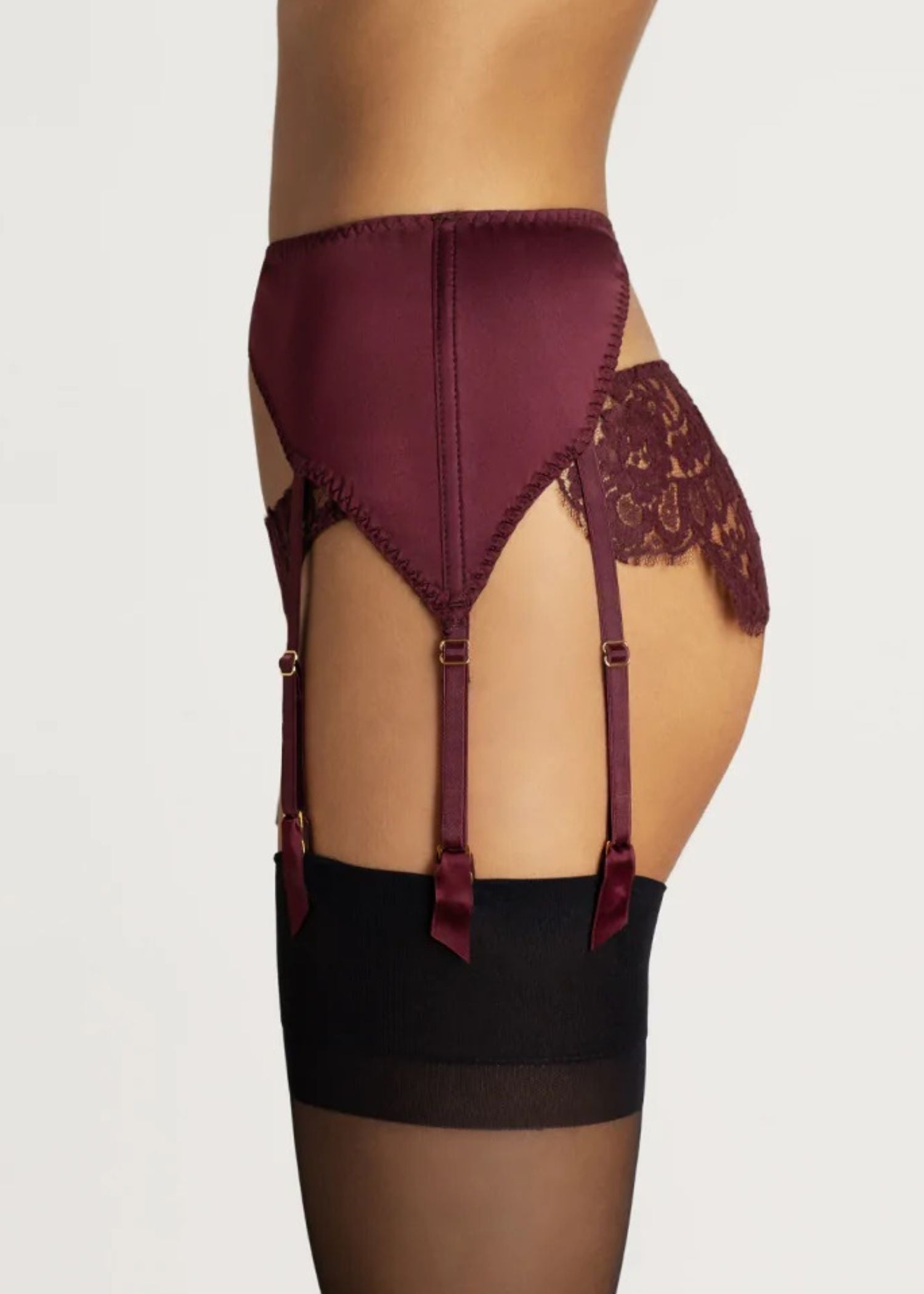 Coco de Mer Camellia Suspender Knicker (Sienna) - Red Lace Panty with Suspender | Avec Amour Luxury Lingerie