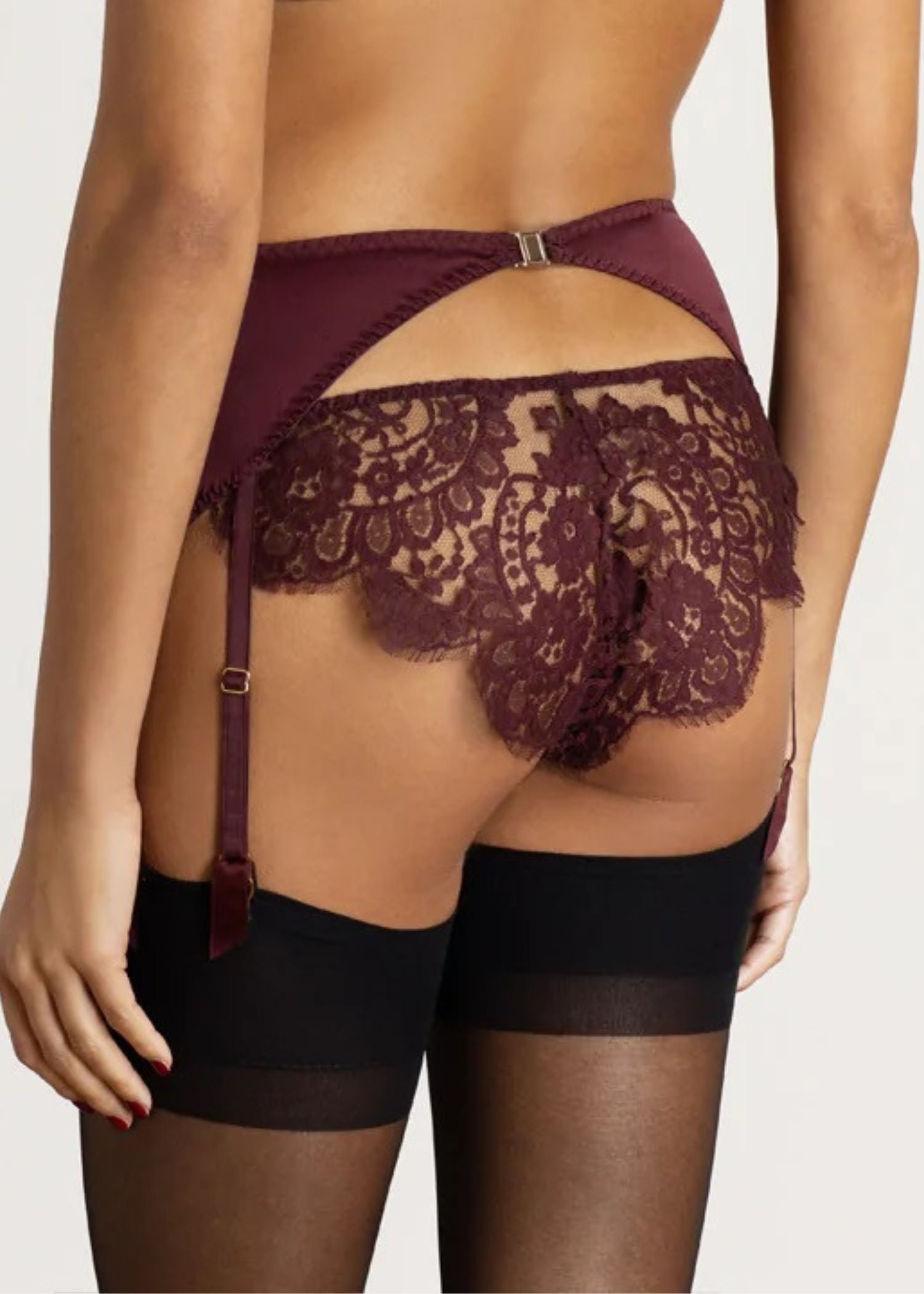 Coco de Mer Camellia Suspender Knicker (Sienna) - Red Lace Panty with Suspender | Avec Amour Luxury Lingerie