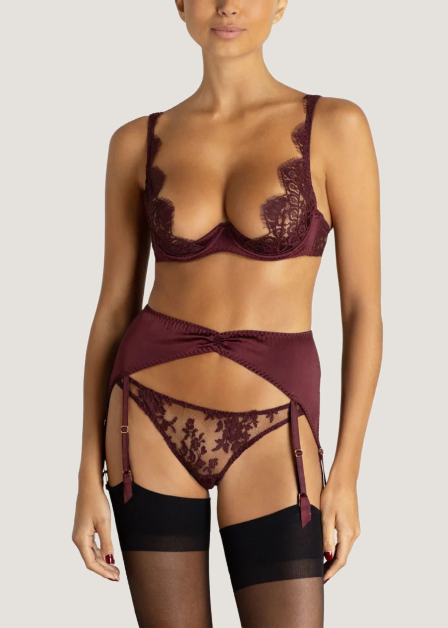 Coco de Mer Camellia Suspender Knicker (Sienna) - Red Lace Panty with Suspender | Avec Amour Luxury Lingerie