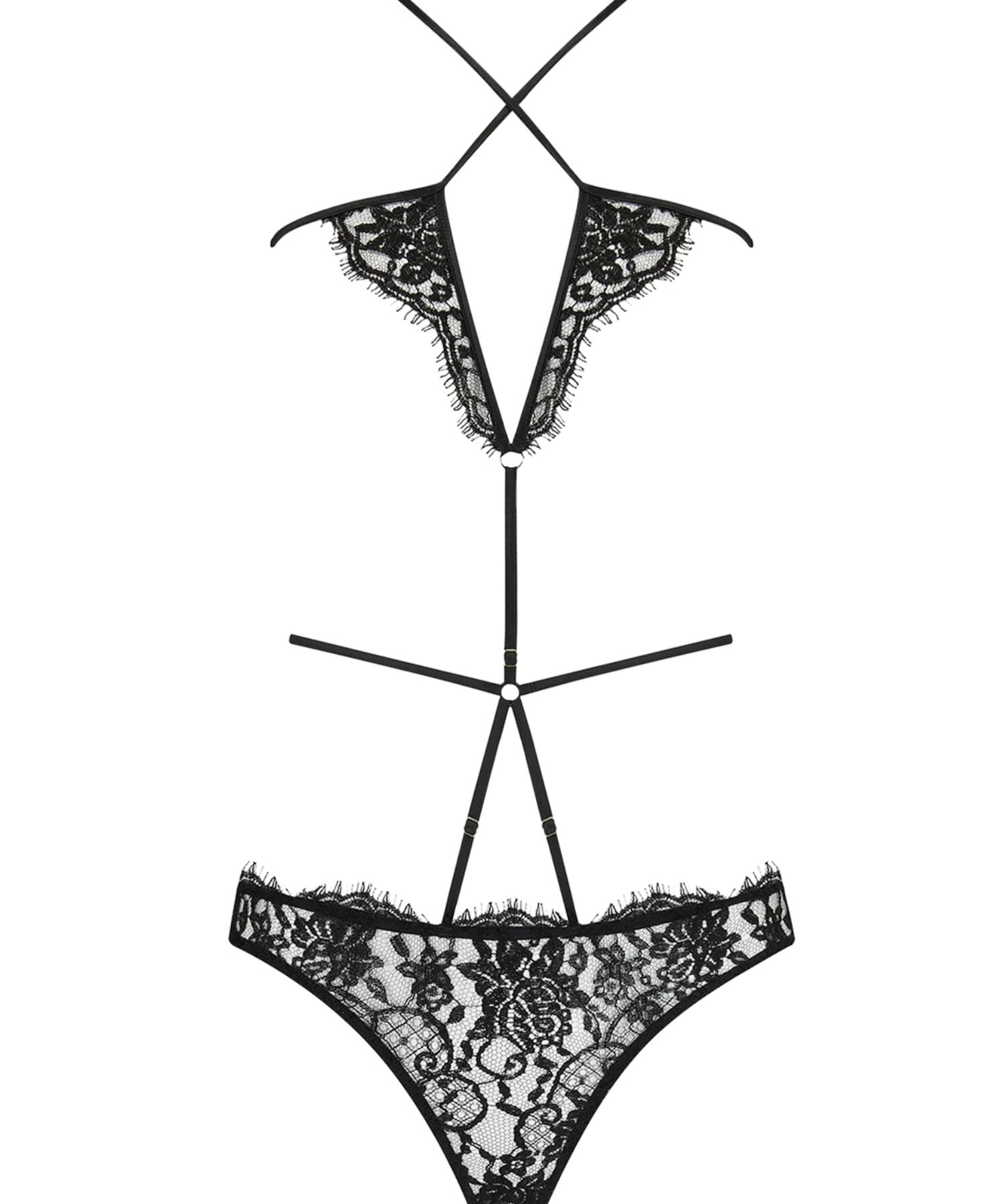 Coco de Mer - Hera Playsuit (Black) - Cupless, Ouvert | Avec Amour Sexy Lingerie