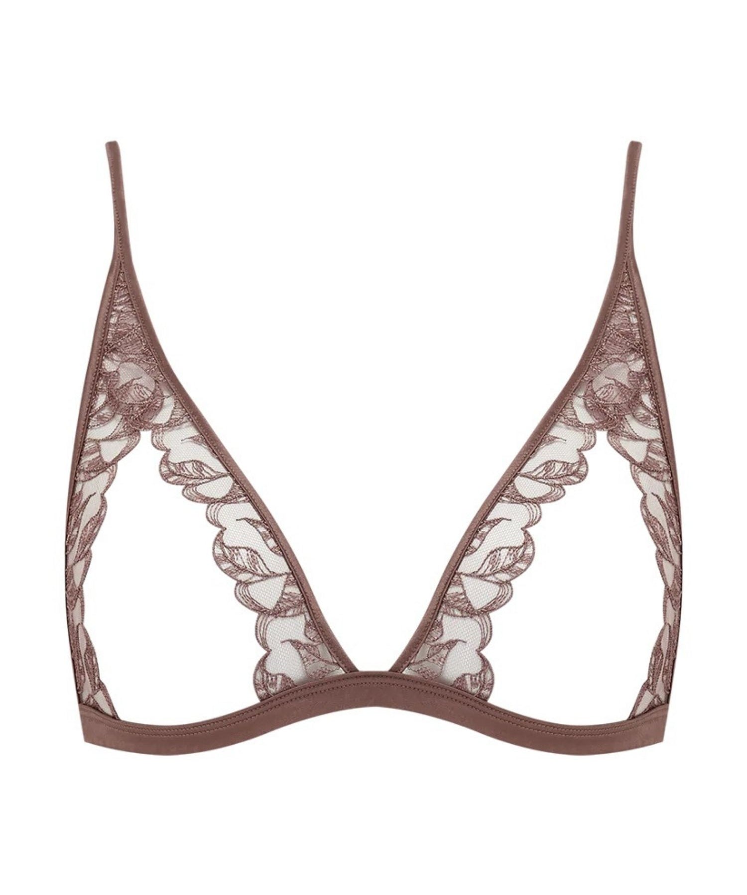 Coco de Mer Paeonia Triangle Open Bra - Taupe Lace - Cupless Bralette | Avec Amour Sexy Lingerie