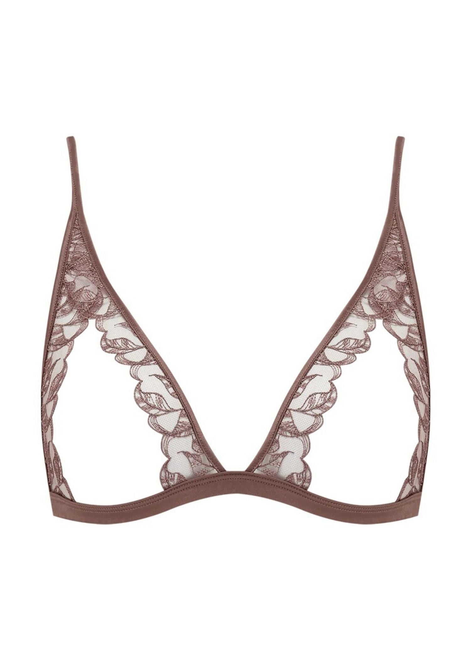 Coco de Mer Paeonia Triangle Open Bra - Taupe Lace - Cupless Bralette | Avec Amour Sexy Lingerie