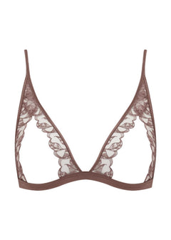 Coco de Mer Paeonia Triangle Open Bra - Taupe Lace - Cupless Bralette | Avec Amour Sexy Lingerie