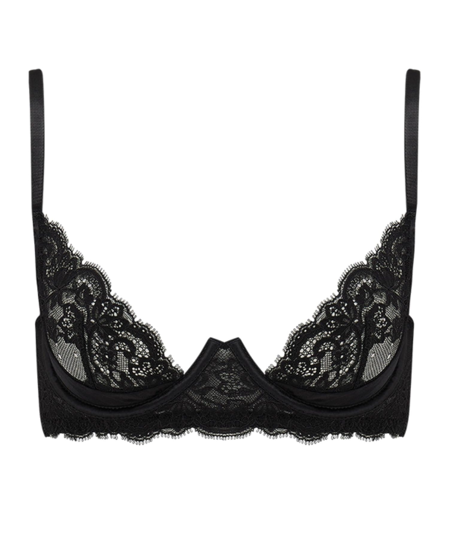 Coco de Mer Seraphine Black Lace Quarter Cup Plunge Bra - Sexy Lingerie