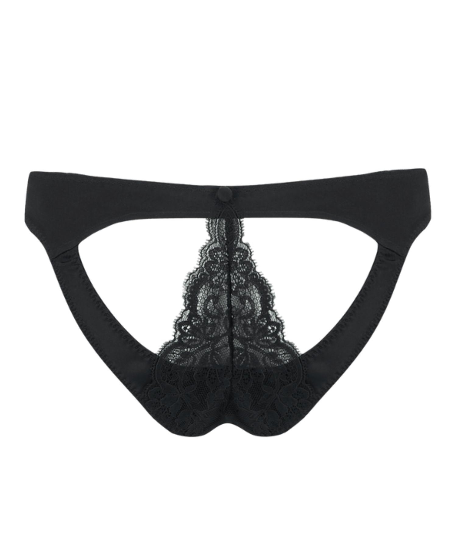 Coco de Mer Seraphine Black Lace Spanking Knicker - Open Back Brief - Sexy Lingerie