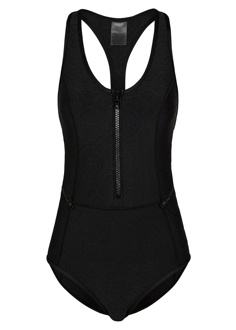 Oasis T Back One Piece Swimwear (Black Embossed)-Swimwear-Duskii-AvecAmourLingerie