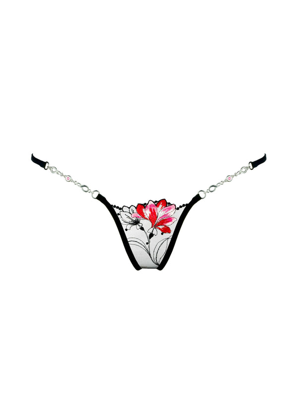 Lucky Cheeks Red Flower Luxury G-String - Swarovski Crystal Thong | Avec Amour Sexy Lingerie