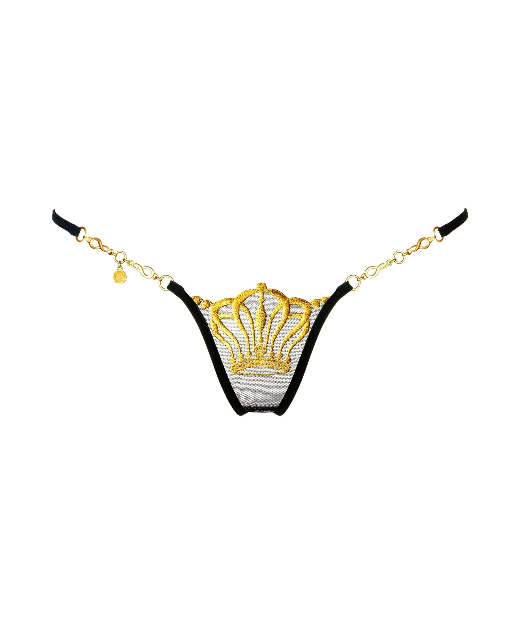 Queen of Love (Black) Luxury G-String-Bottoms-Lucky Cheeks-AvecAmourLingerie