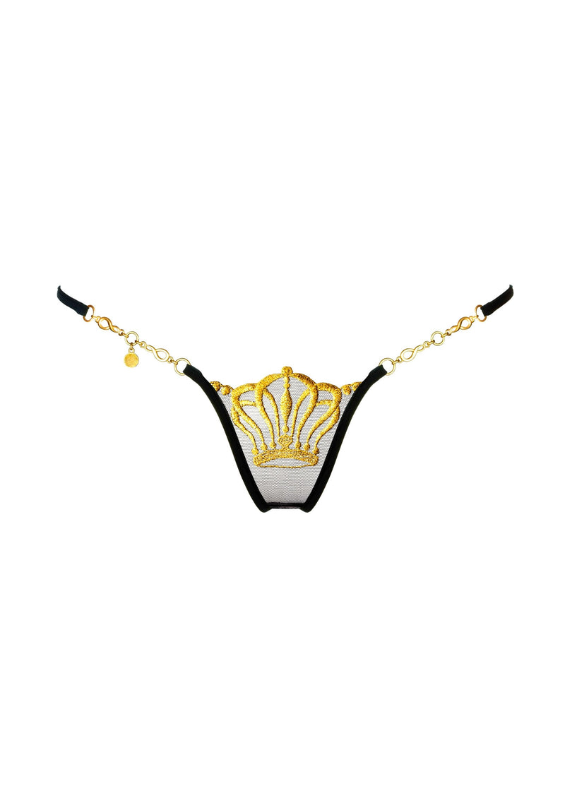Queen of Love (Black) Luxury G-String-Bottoms-Lucky Cheeks-AvecAmourLingerie