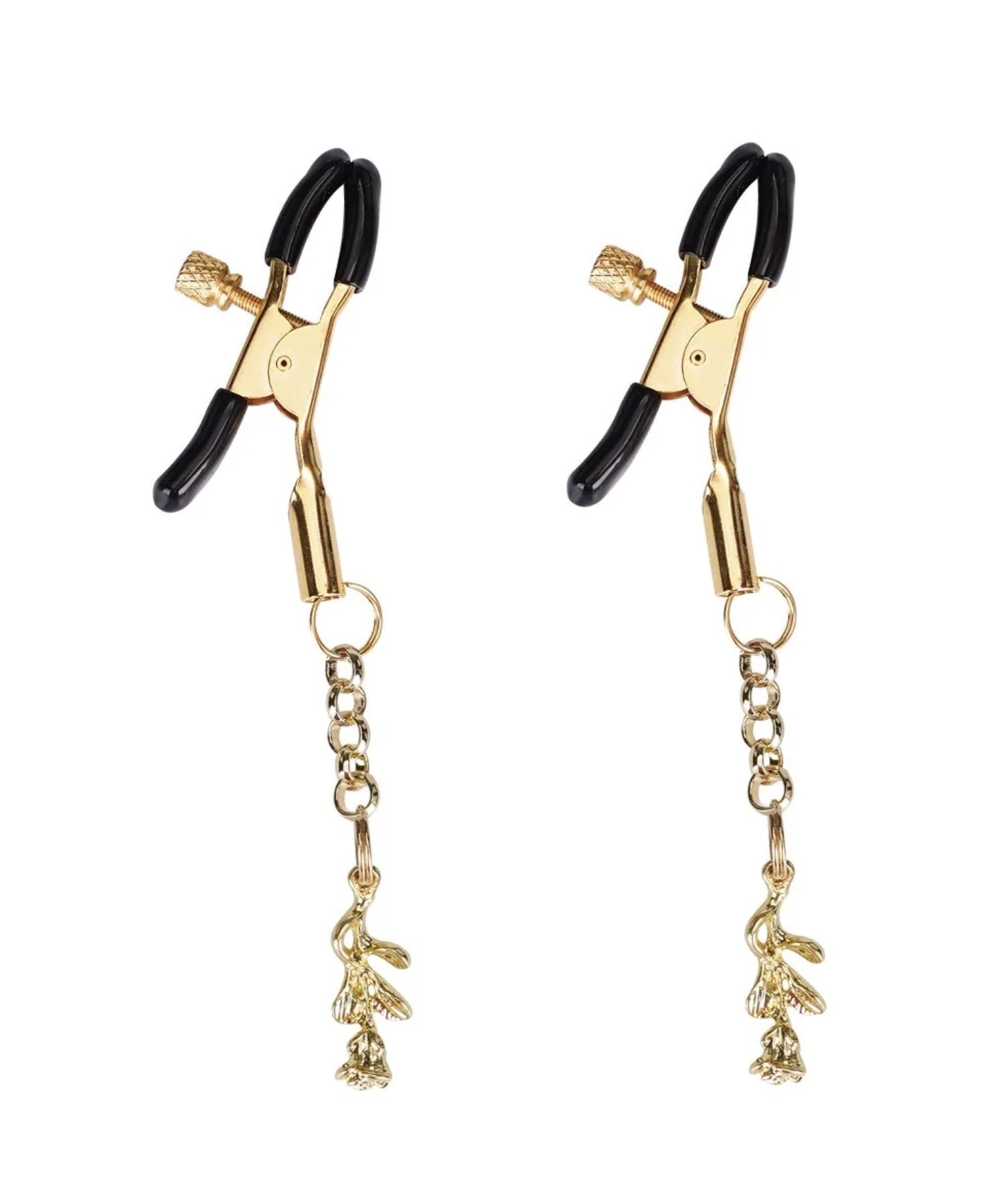 Liebe Seele Gold Rose Pendant Nipple Clamps - BDSM Bondage Accessory | Avec Amour