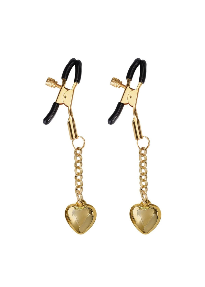 Liebe Seele Gold Solid Heart Shape Nipple Clamps - Bedroom Fun | Avec Amour Lingerie