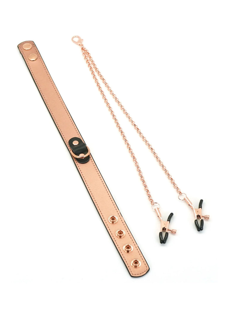 Liebe Seele Rose Gold Memory Collar & Nipple Clamps - BDSM Accessories | Avec Amour Lingerie
