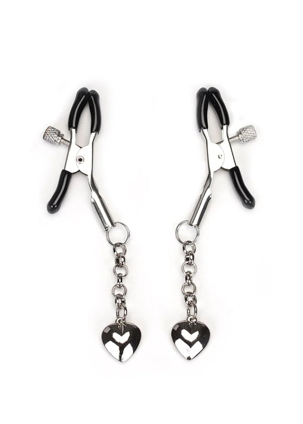 Liebe Seele Silver Solid Heart Nipple Clamps - BDSM Bondage Accessory | Avec Amour