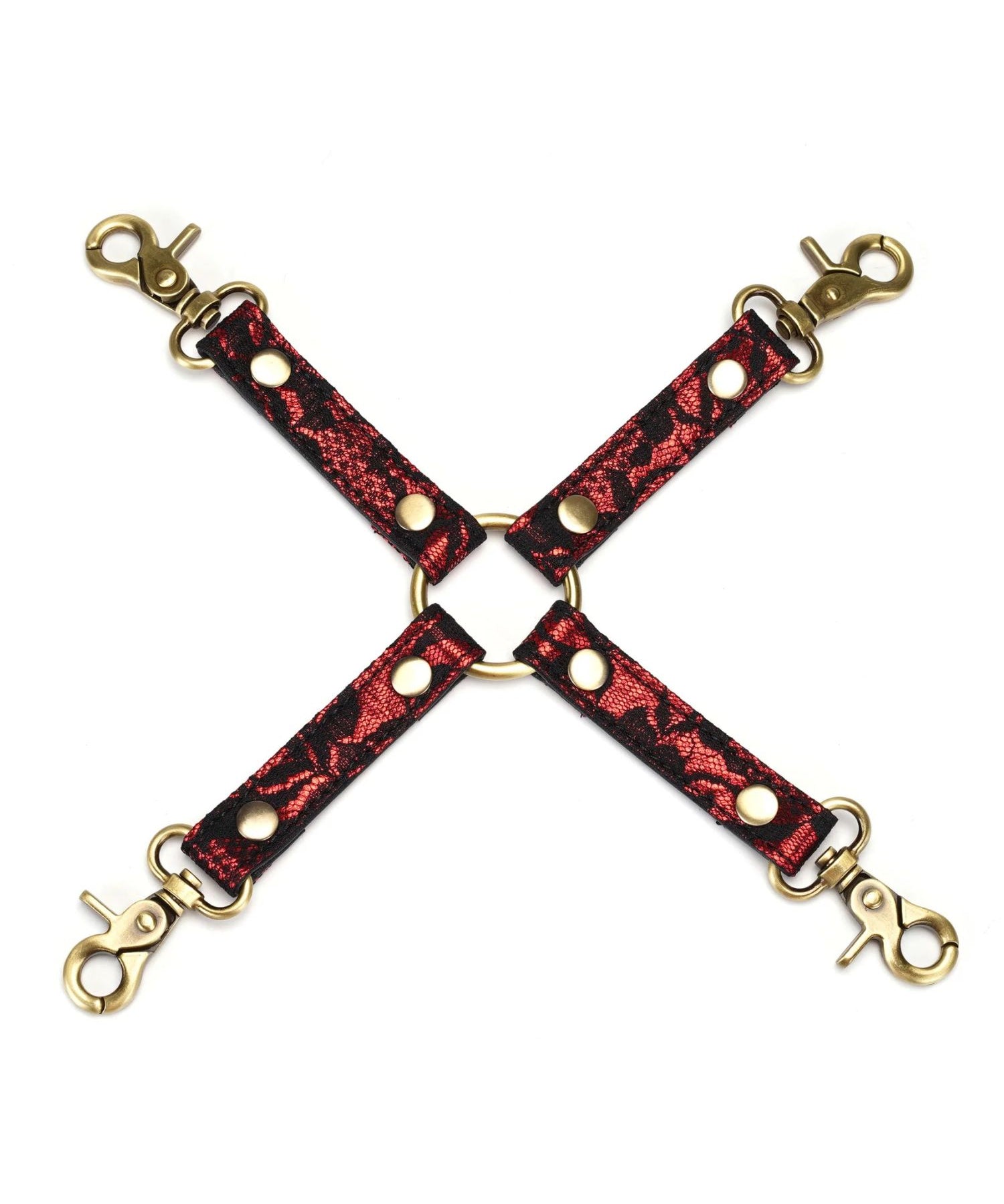 Liebe Seele Victorian Garden Red Lace Hogtie - Handcuff & Ankle Cuff Attachment - BDSM Bedroom Fun | Avec Amour Lingerie