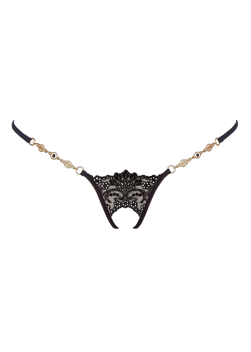Lucky Cheeks Black Sensation Ouvert Luxury Crotchless G-String | Avec Amour Sexy Lingerie