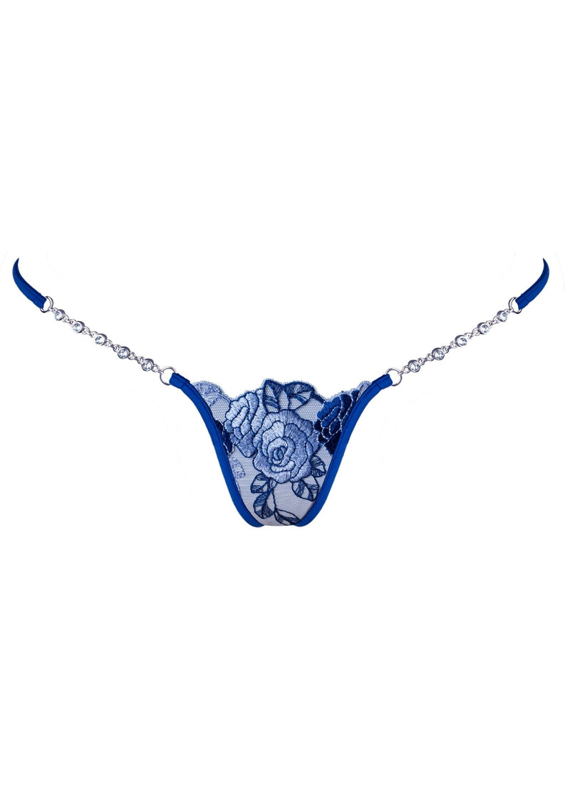 Lucky Cheeks Blue Lagoon Luxury Mini G-String - Swarovski Embroidery Thong - Sexy Lingerie