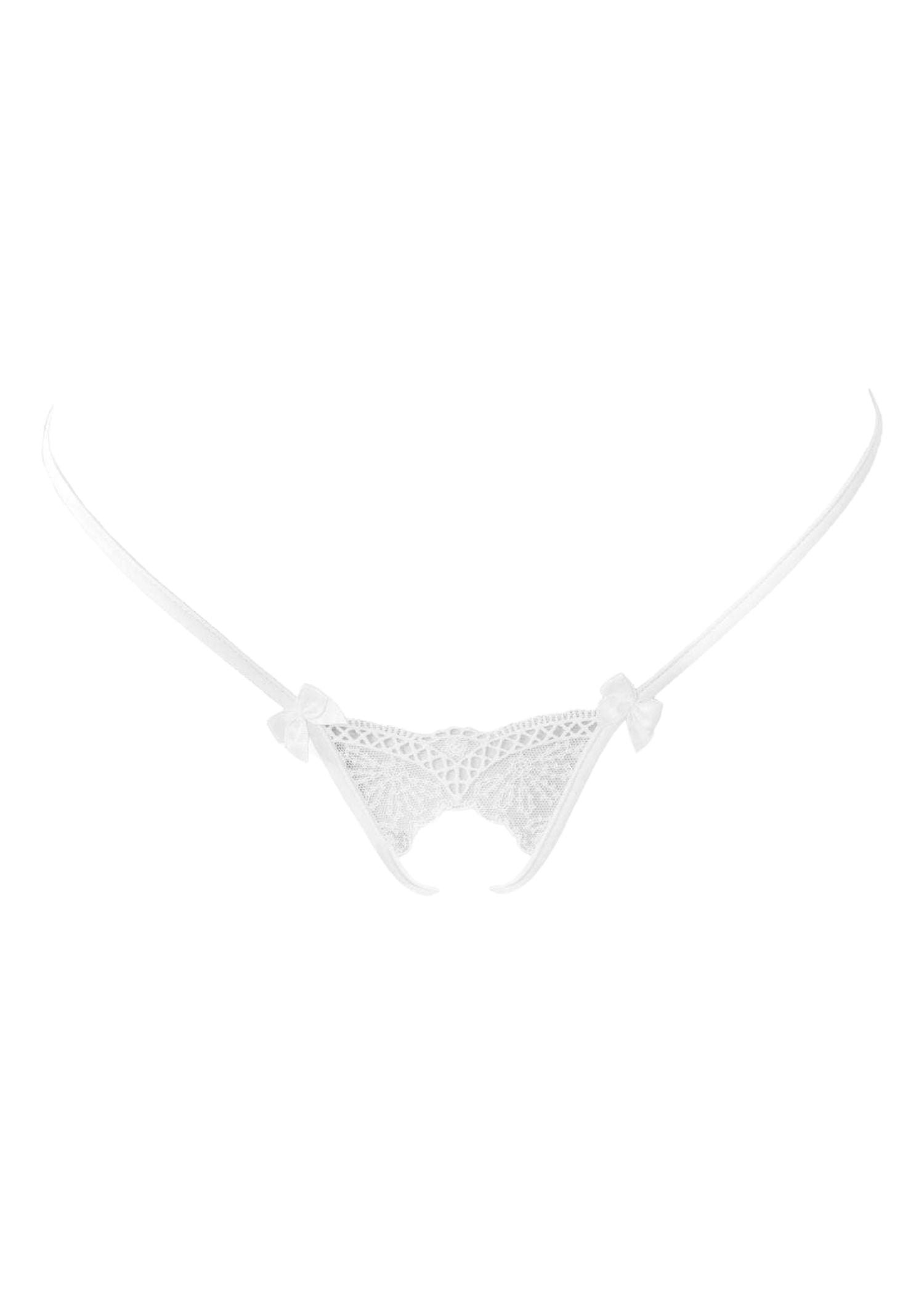 Lucky Cheeks Charming White Crotchless Thong - White Lace Ultra Sexy Underwear | Avec Amour Sexy Lingerie