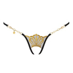 Lucky Cheeks Queen of Love (Black/Gold) Crotchless G-String - Ouvert Open Thong | Avec Amour Luxury Sexy Lingerie