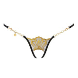 Lucky Cheeks Queen of Love (Black/Gold) Crotchless G-String - Ouvert Open Thong | Avec Amour Luxury Sexy Lingerie