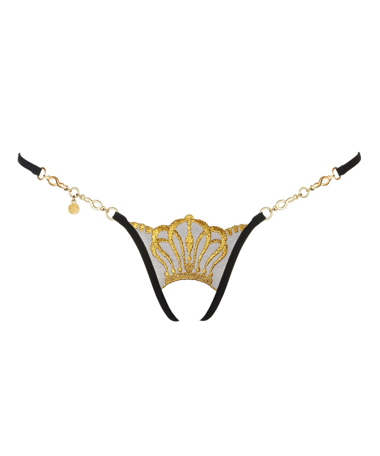 Lucky Cheeks Queen of Love (Black/Gold) Crotchless G-String - Ouvert Open Thong | Avec Amour Luxury Sexy Lingerie
