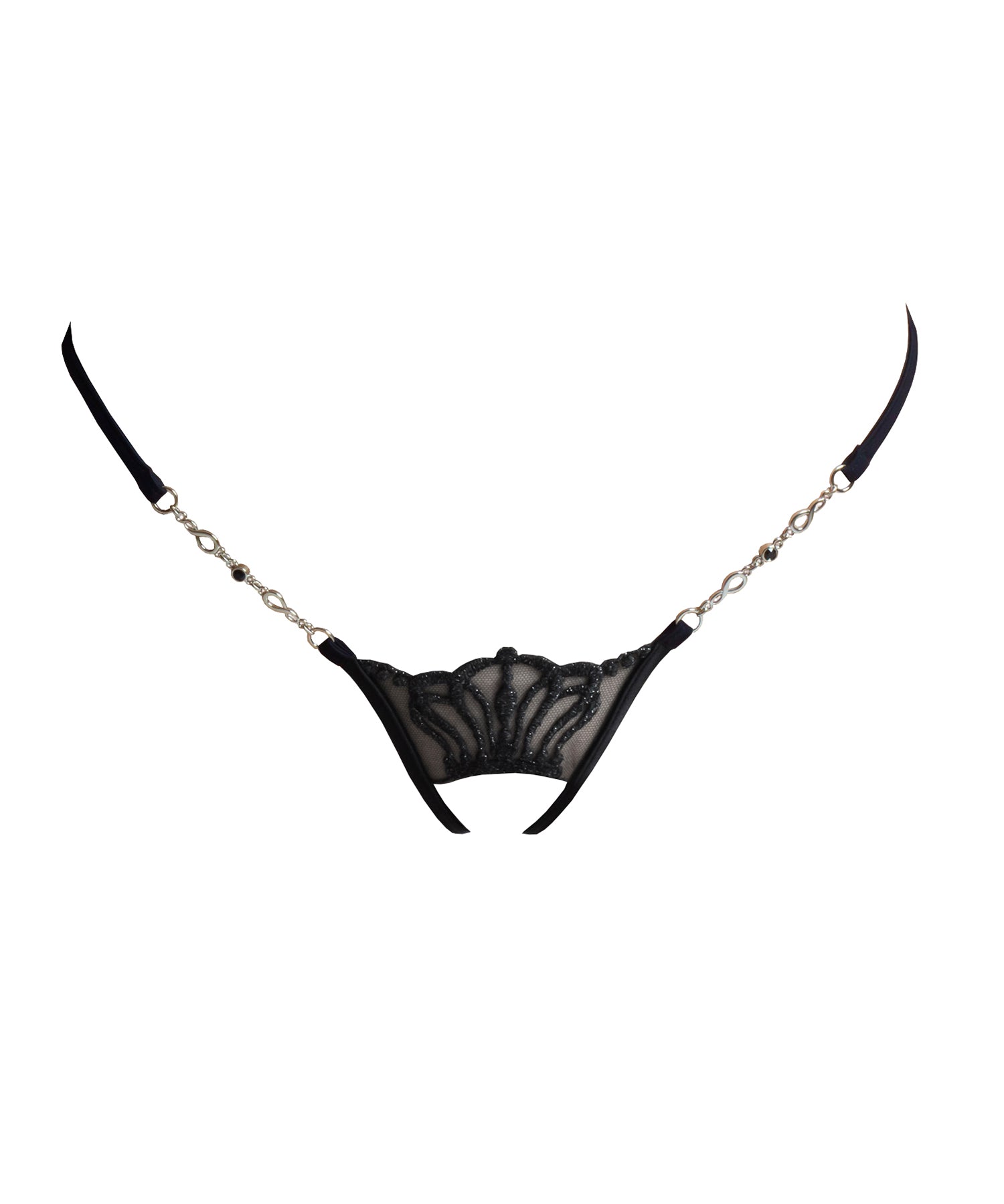 Lucky Cheeks Queen of Love Crotchless Thong (Deep Black) | Avec Amour Sexy Lingerie