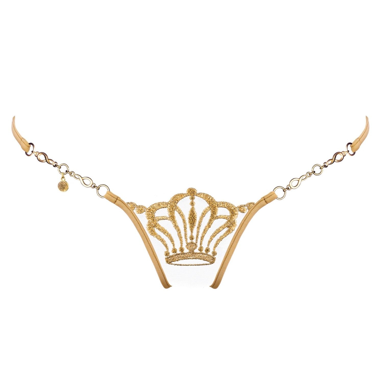 Lucky Cheeks Queen of Love - Gold Edition - Luxury Mini G-String - Swarovski Embroidery Thong - Sexy Lingerie