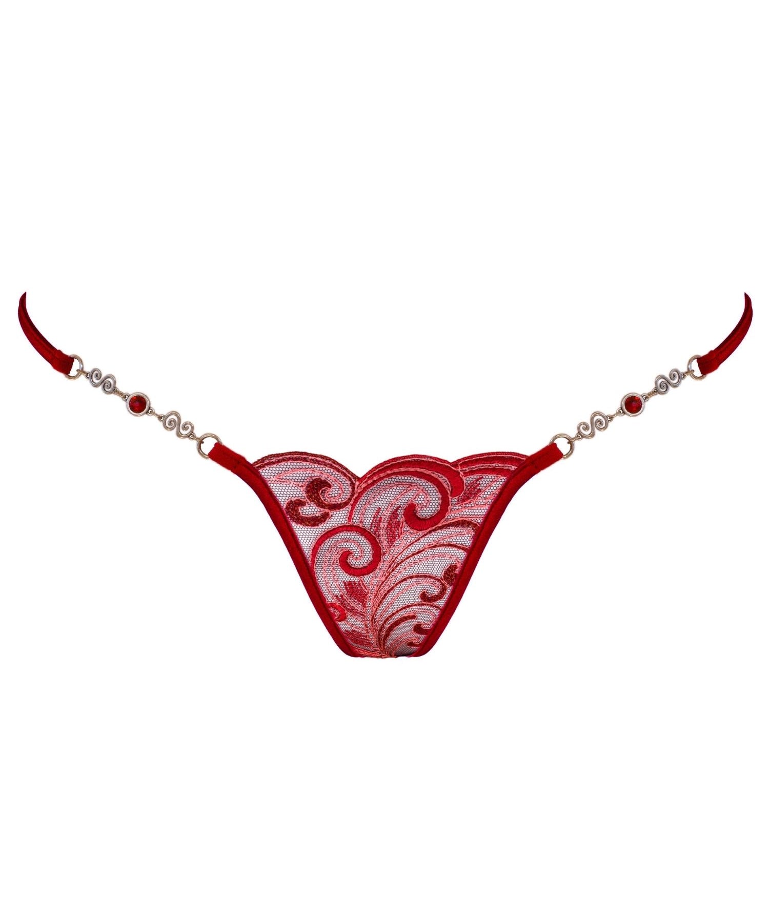 Lucky Cheeks Red Love - Luxury Mini G-String - Swarovski Embroidery Thong - Sexy Lingerie