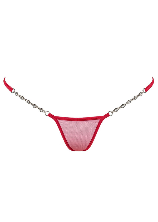 Lucky Cheeks Transparent Red - Luxury Micro V-String - Swarovski Mesh Thong - Sexy Lingerie