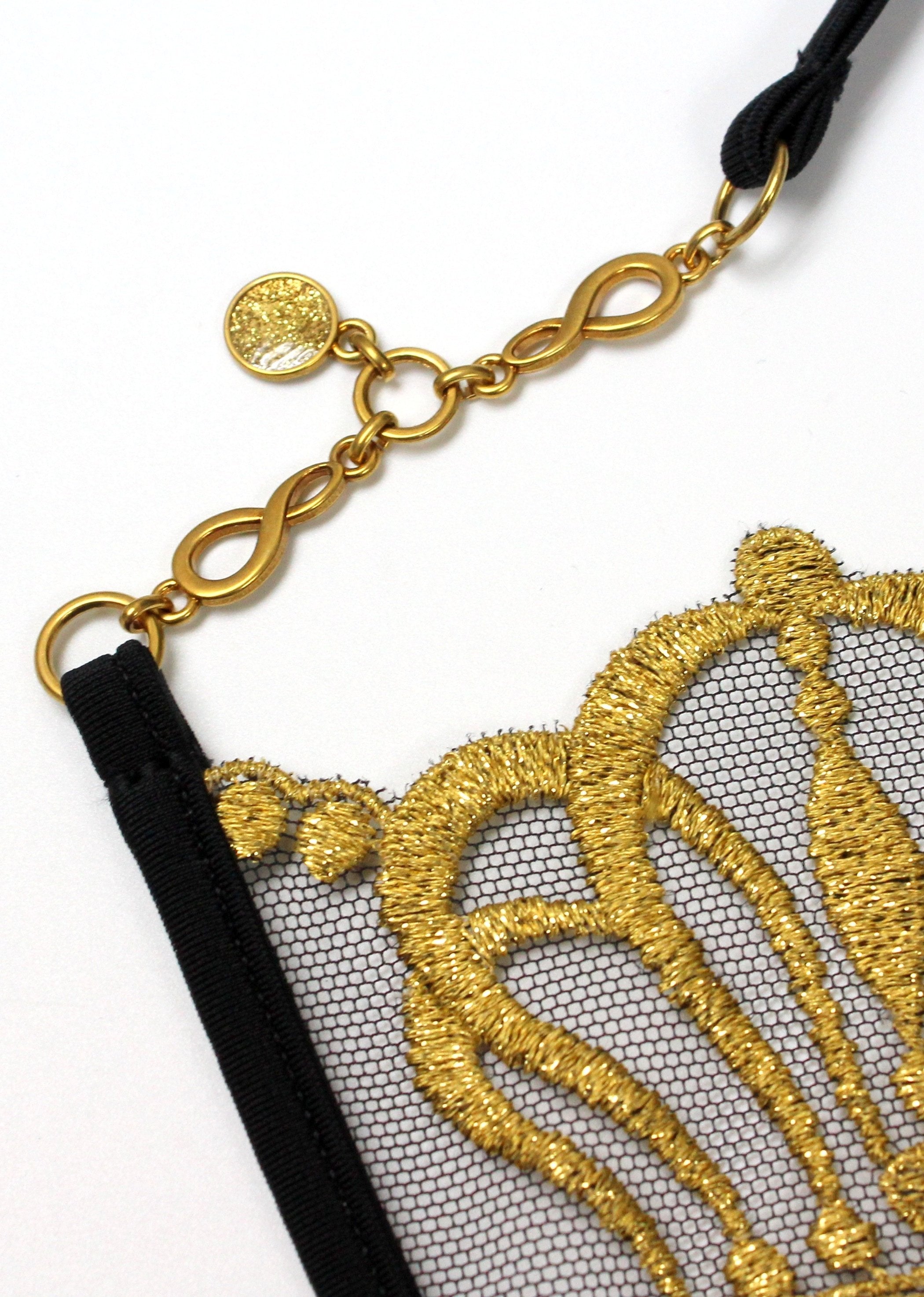 Queen of Love (Black) Luxury G-String-Bottoms-Lucky Cheeks-AvecAmourLingerie