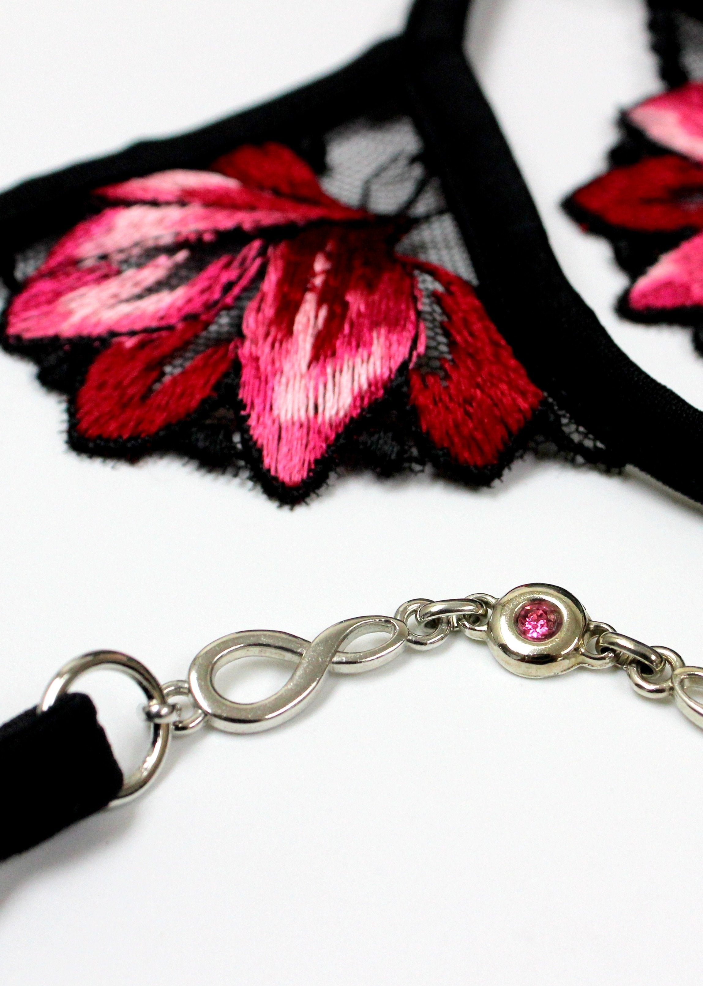 Lucky Cheeks Red Flower Luxury G-String - Swarovski Crystal Thong | Avec Amour Sexy Lingerie