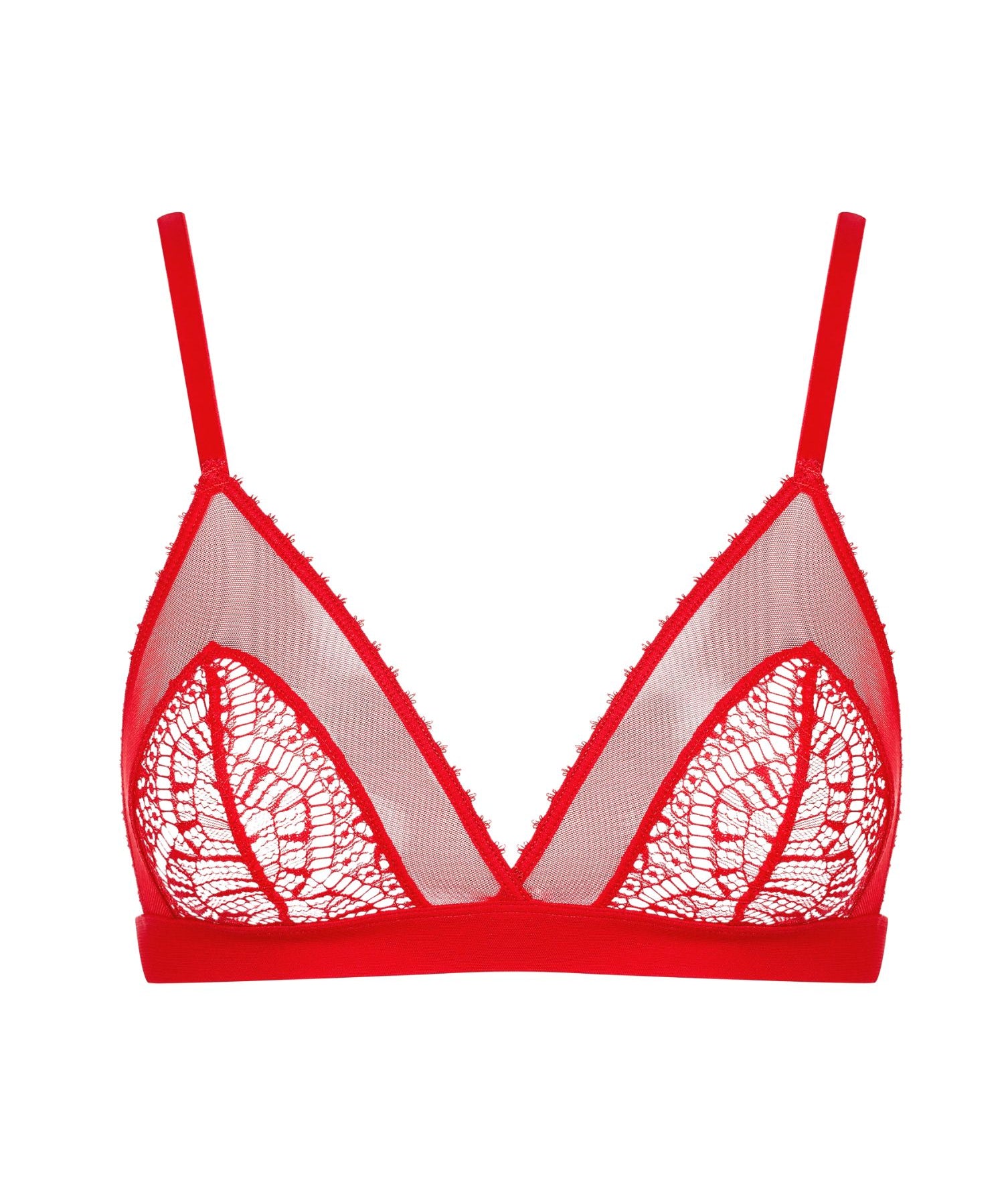 Maison Close Accorche Coeur Triangle Bra (Red) - Soft Cup Lace Bralette | Avec Amour Lingerie