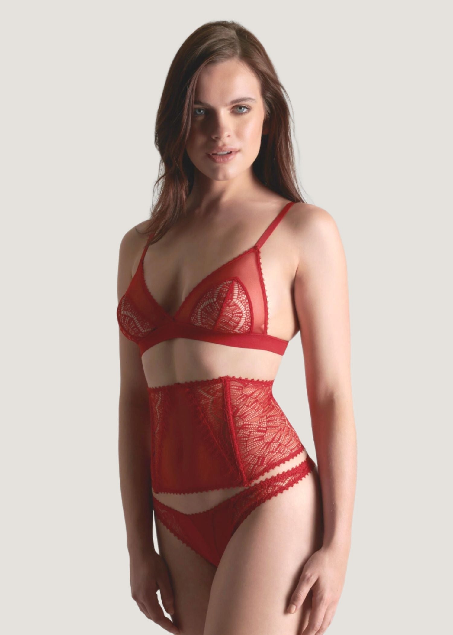 Maison Close Accorche Coeur Triangle Bra (Red) - Soft Cup Lace Bralette | Avec Amour Lingerie