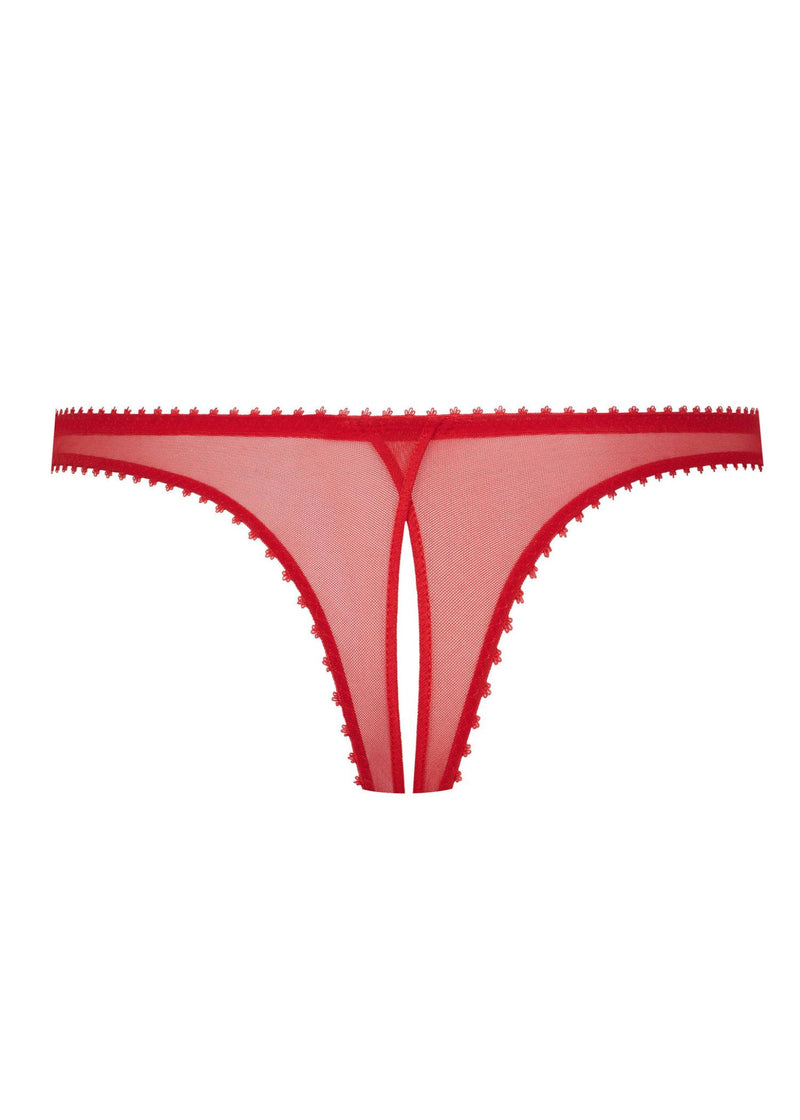Maison Close Accroche Coeur Openable Thong (Red) - Crotchless Underwear | Avec Amour Sexy Lingerie