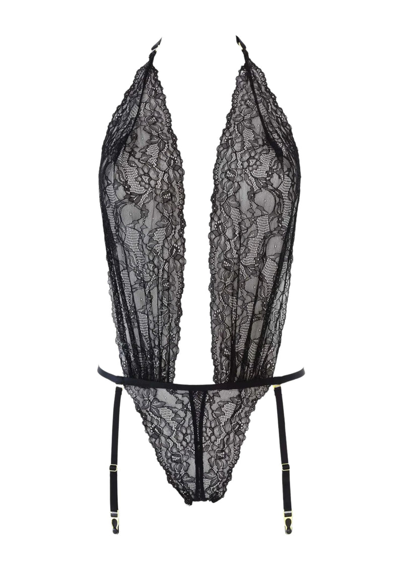 Maison Close Le Petit Secret Openable Thong Body (Black) - With Detachable Suspenders | Avec Amour Luxury Lingerie